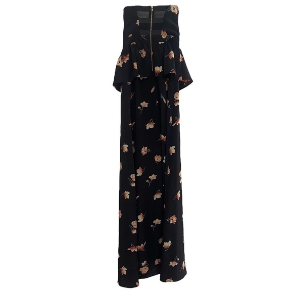MM Couture black floral print strapless peplum maxi dress Size XS - Picture 5 of 8